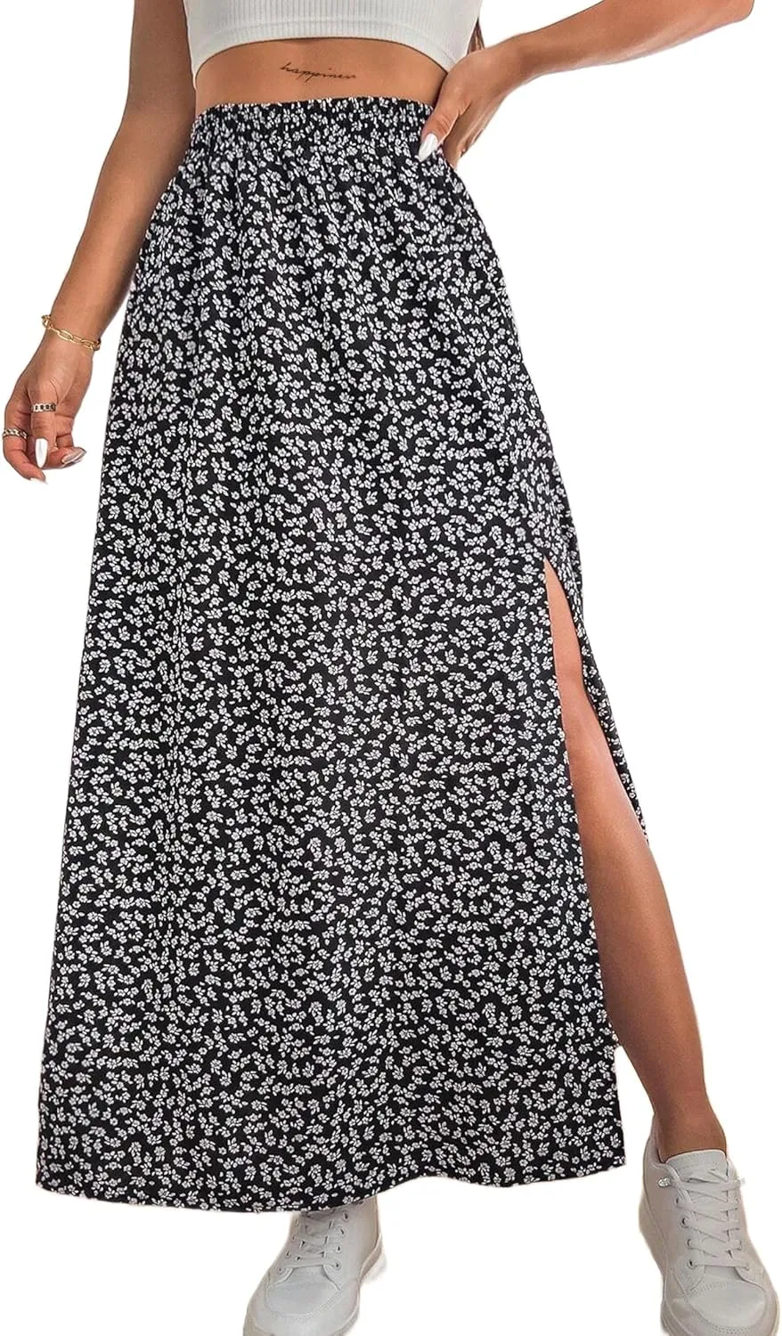 Avanova Women Boho Floral Slit Maxi Skirt Split Thigh High Waisted Long Sexy Skirt