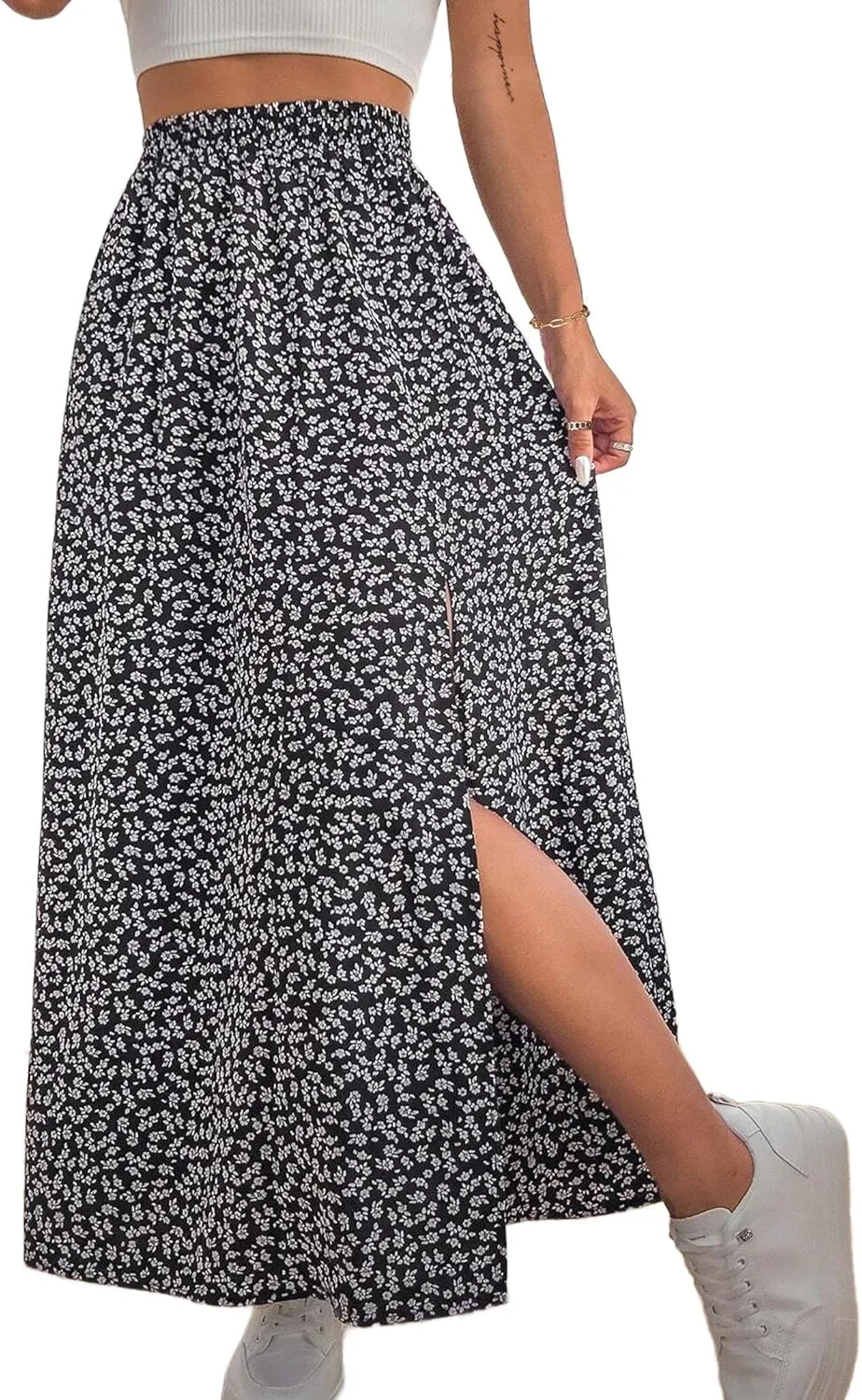 Avanova Women Boho Floral Slit Maxi Skirt Split Thigh High Waisted Long Sexy Skirt