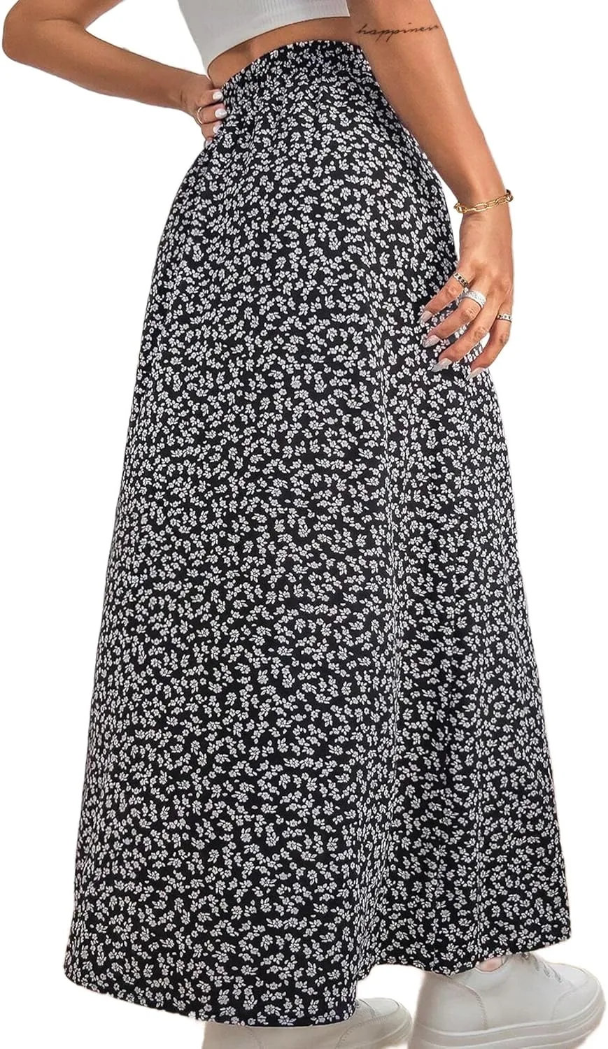 Avanova Women Boho Floral Slit Maxi Skirt Split Thigh High Waisted Long Sexy Skirt