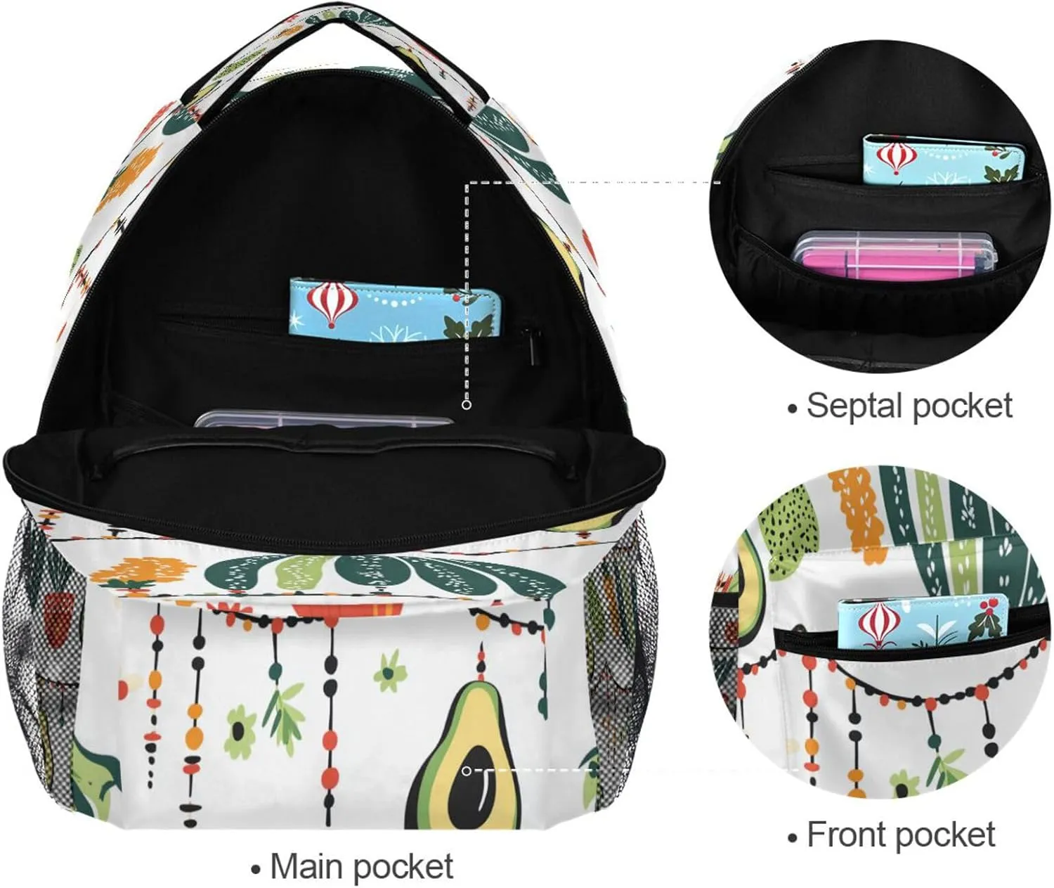 Backpacks for Teens Boys Girls Fashion Diaper Bag Backpack with Chest Strap Gift Men & Women Mexican Style Cinco De Mayo Necklaces Avocados
