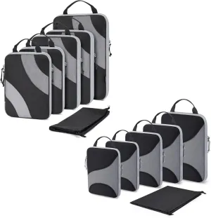 BAGSMART 6 Set Black Compression Packing Cubes for Travel, Rectangular Packing Organizers with Zipper Closure, Polyester Material, Save 60% Space, Lightweight Travel Essentials
