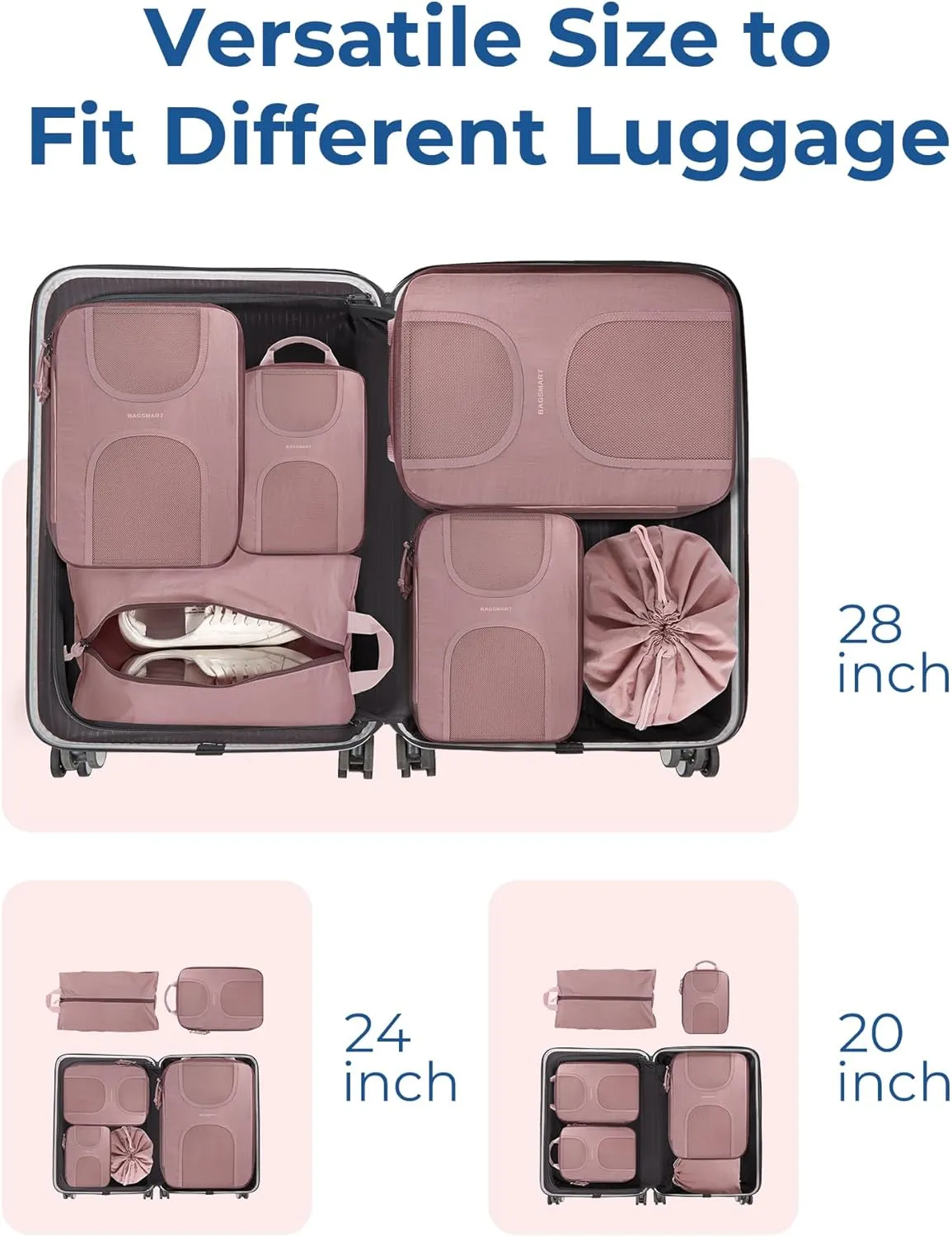 BAGSMART 6 Set Packing Cubes for Suitcases, Lightweight Suitcase Organizers & Compression Travel Cubes