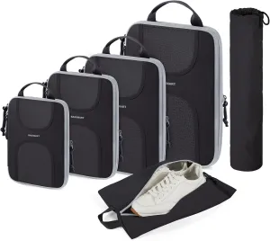 BAGSMART Compression Packing Cubes, 6 Set Packing Cubes for Suitcases, Lightweight Suitcases Organizers Bag Set & Compression Travel Cubes, Travel Essentials Packing Organizers Black