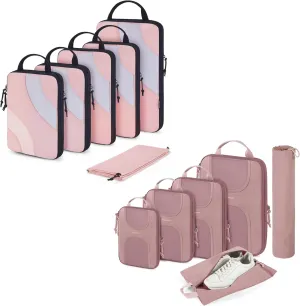 BAGSMART Compression Packing Cubes for travel, 6 Set Travel Packing Cubes for Suitcases, Compression Suitcase Organizers Bag Set & Travel Cubes for Luggage, Lightweight Packing Organizers Pink