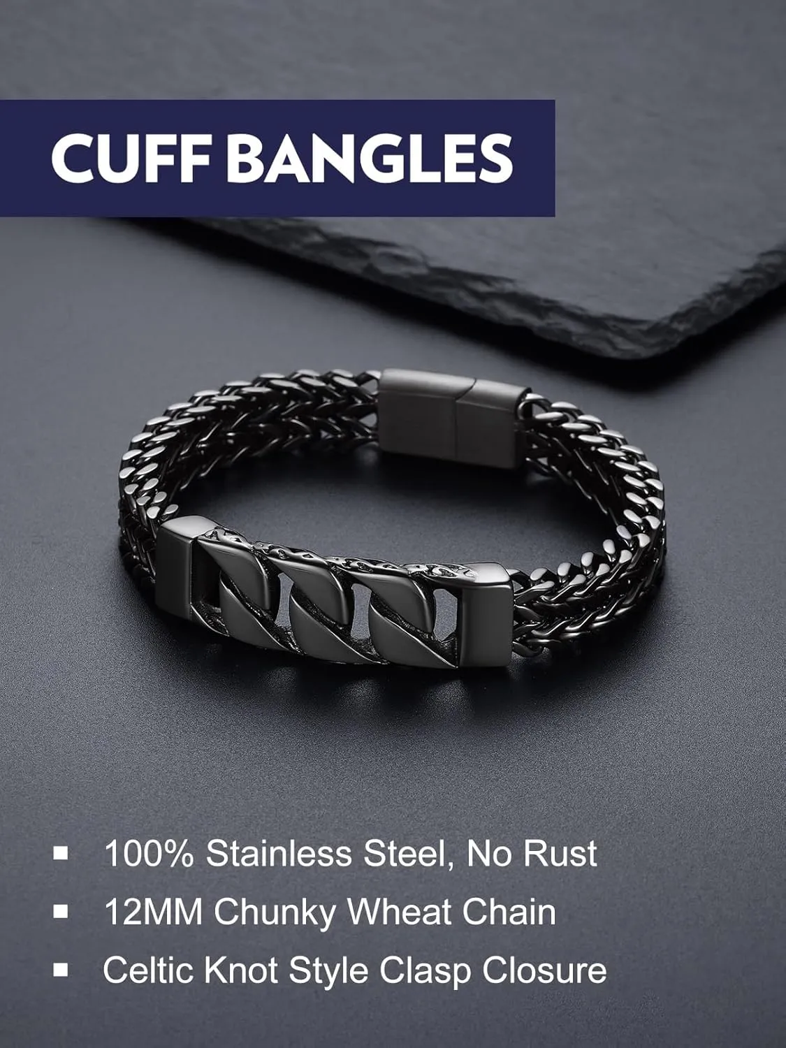 Bandmax Stainless Steel Chunky Heavy Duty Chain Bracelets for Men Handcuffs/Skulls/Celtic Knot Pendant Bracelets Biker Rapper Hip Hop Jewelry