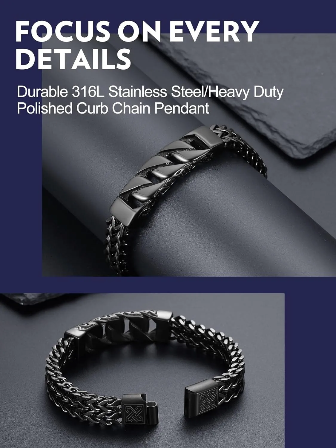 Bandmax Stainless Steel Chunky Heavy Duty Chain Bracelets for Men Handcuffs/Skulls/Celtic Knot Pendant Bracelets Biker Rapper Hip Hop Jewelry