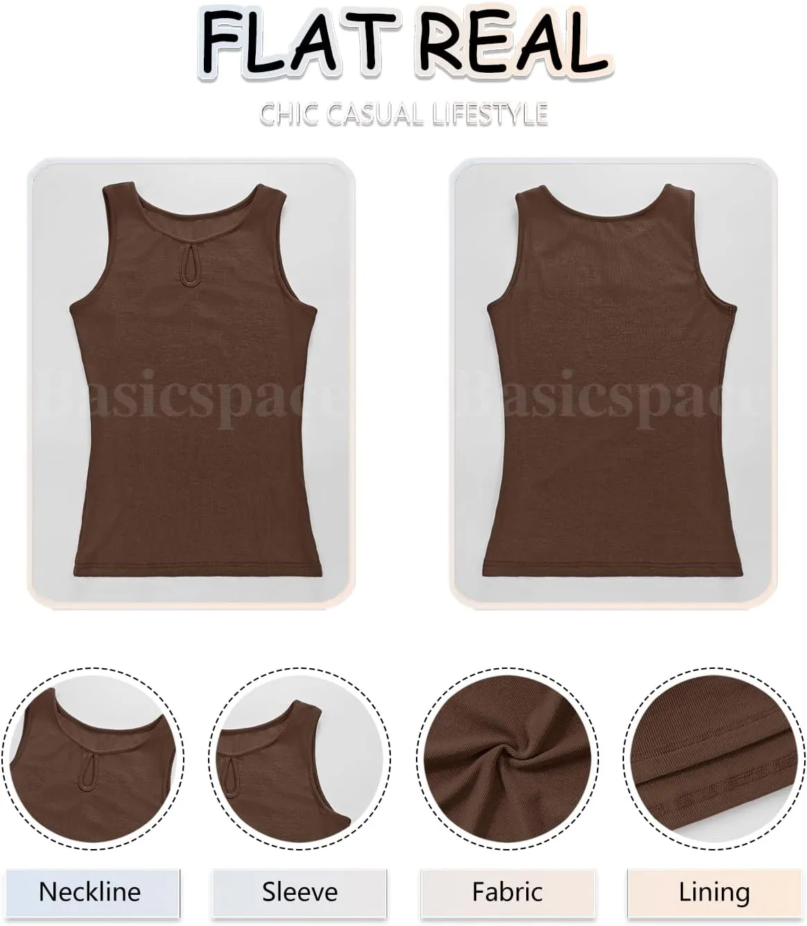 Basicspace Womens Sleeveless Tank Tops Cutout Neck Keyhole Slim Fitted Ribbed Knit Trendy Tight Tops