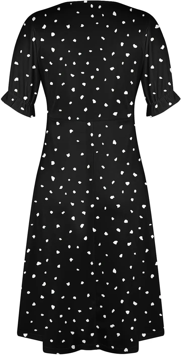 Beach Dresses for Women,2025 Spring Summer Trendy Floral Boho V Neck Short Sleeve Irregular Hem Midi Dress