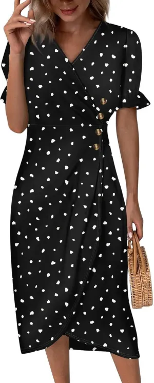 Beach Dresses for Women,2025 Spring Summer Trendy Floral Boho V Neck Short Sleeve Irregular Hem Midi Dress