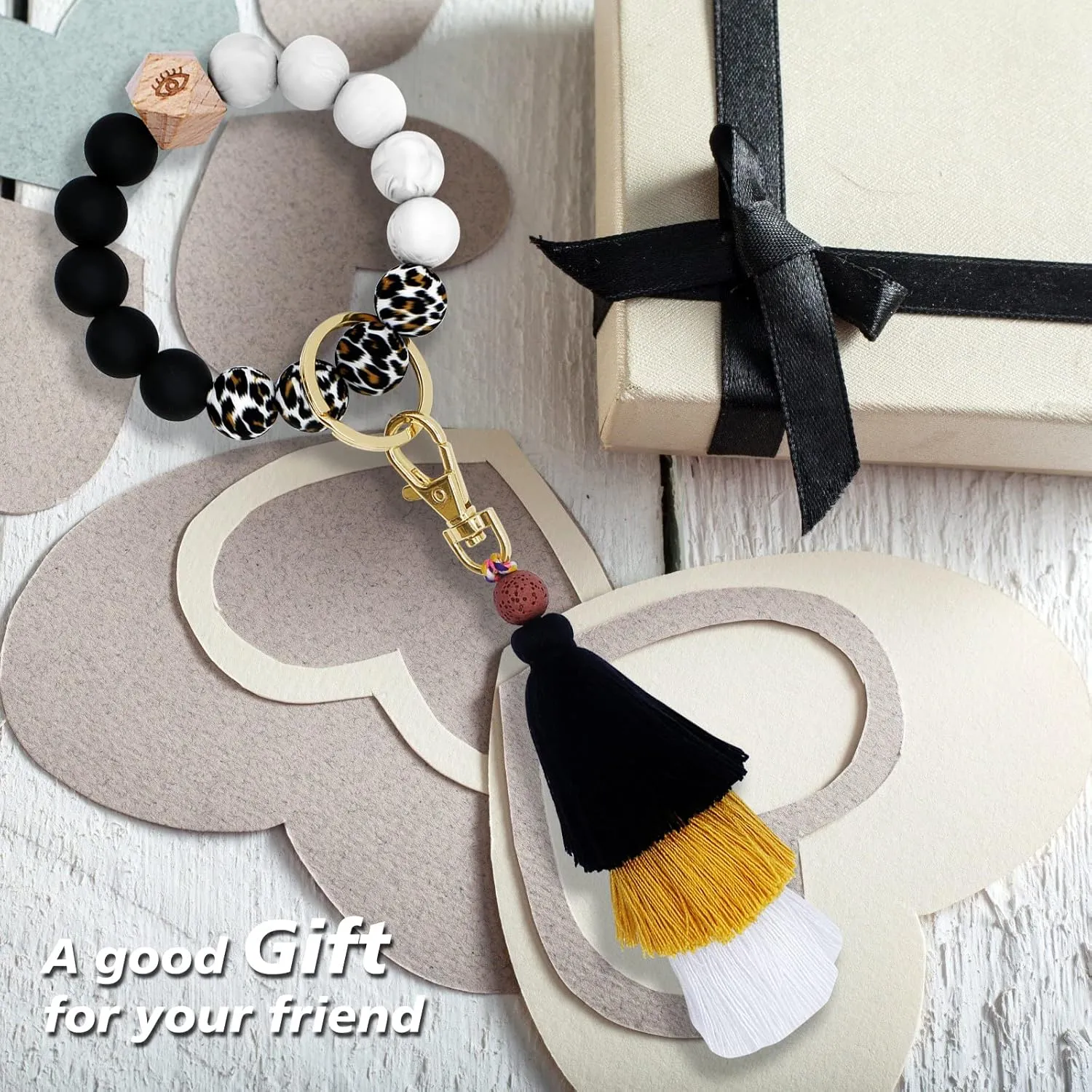 BIHRTC Silicone Bead Bracelet Wristlet Keychain Wrist Lanyard for Women Car Keys Beaded Bangle Chain