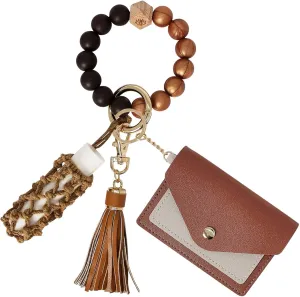 BIHRTC Silicone Key Ring Bracelets Wristlet Keychain Wallet with Net Chapstick Holder for Women