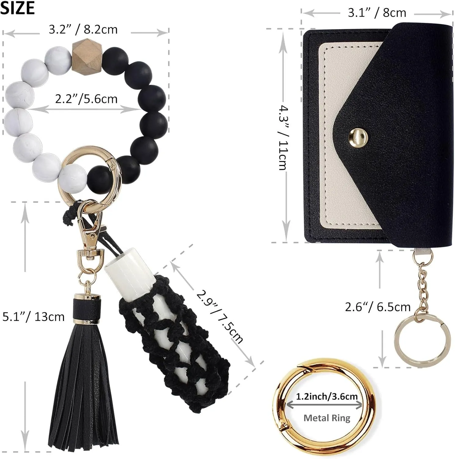 BIHRTC Silicone Key Ring Bracelets Wristlet Keychain Wallet with Net Chapstick Holder for Women
