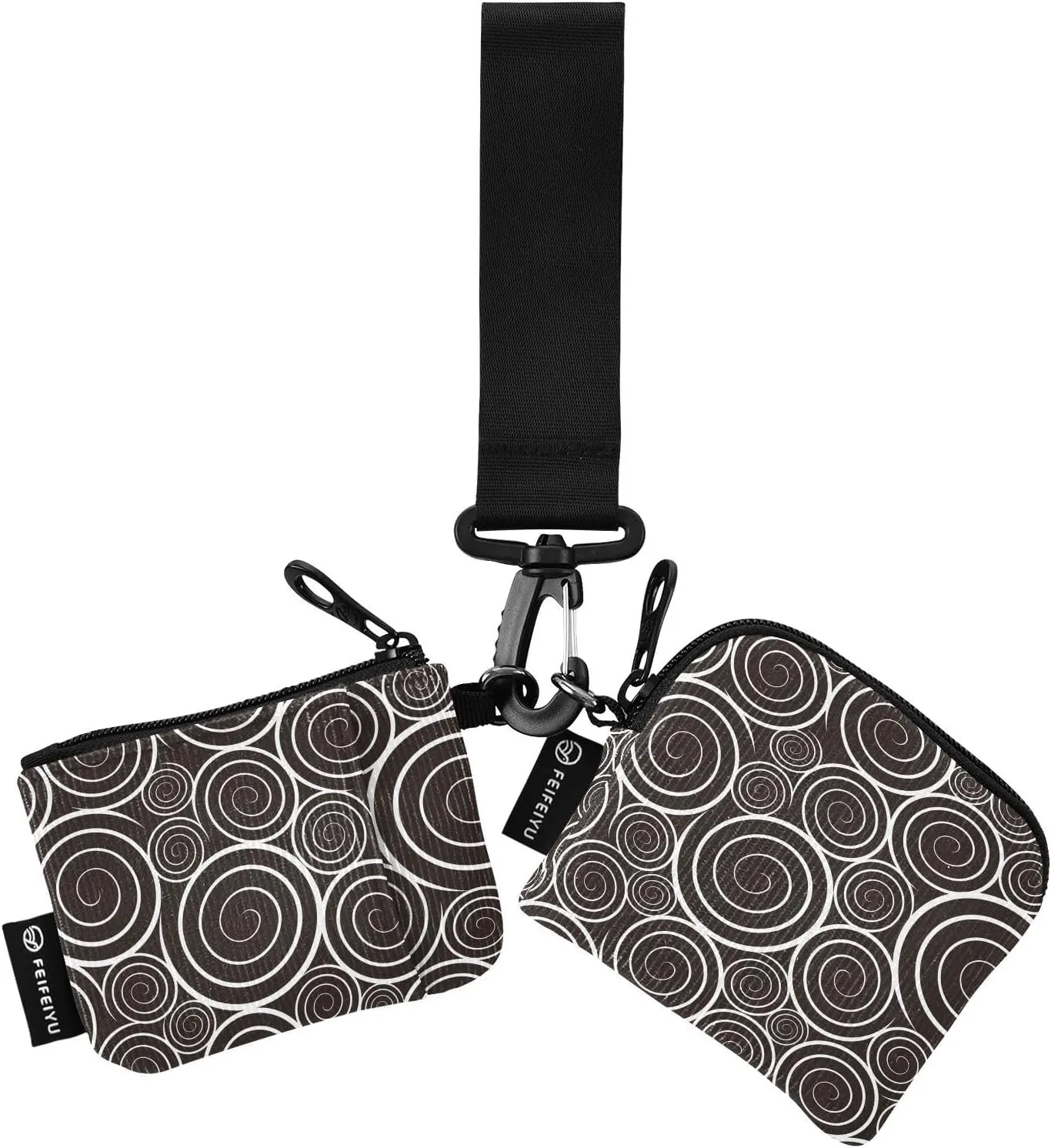 Black White Spirals Wristlet Keychain Wallets for Women Portable Small Coin Purse