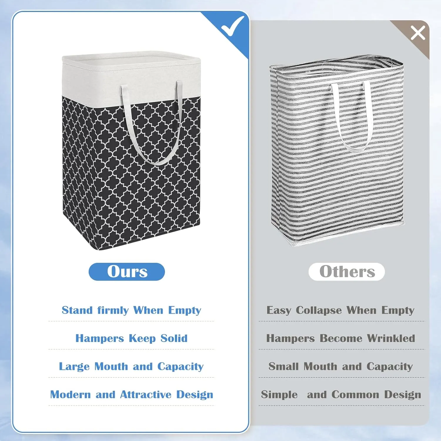 BlissTotes 3-Pack Laundry Basket, FreestandingWaterproof Laundry Hamper, Collapsible Tall Clothes Hamper with Easy Carry Handles for Clothes, Towels in the Family and Dorm,Clover Black,75L