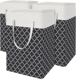 BlissTotes 3-Pack Laundry Basket, FreestandingWaterproof Laundry Hamper, Collapsible Tall Clothes Hamper with Easy Carry Handles for Clothes, Towels in the Family and Dorm,Clover Black,75L