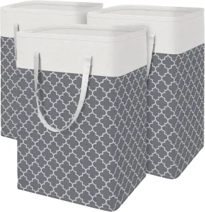 BlissTotes 3-Pack Laundry Basket, FreestandingWaterproof Laundry Hamper, Collapsible Tall Clothes Hamper with Easy Carry Handles for Clothes, Towels in the Family and Dorm,Clover Grey,75L