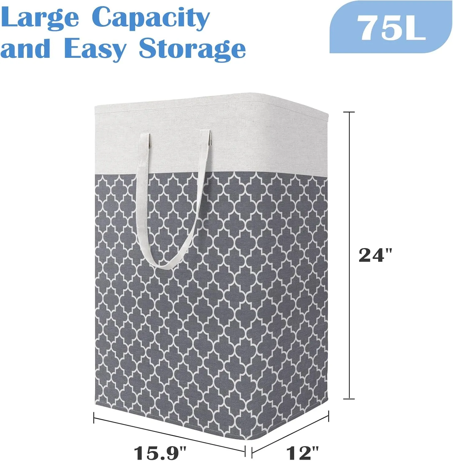 BlissTotes 3-Pack Laundry Basket, FreestandingWaterproof Laundry Hamper, Collapsible Tall Clothes Hamper with Easy Carry Handles for Clothes, Towels in the Family and Dorm,Clover Grey,75L