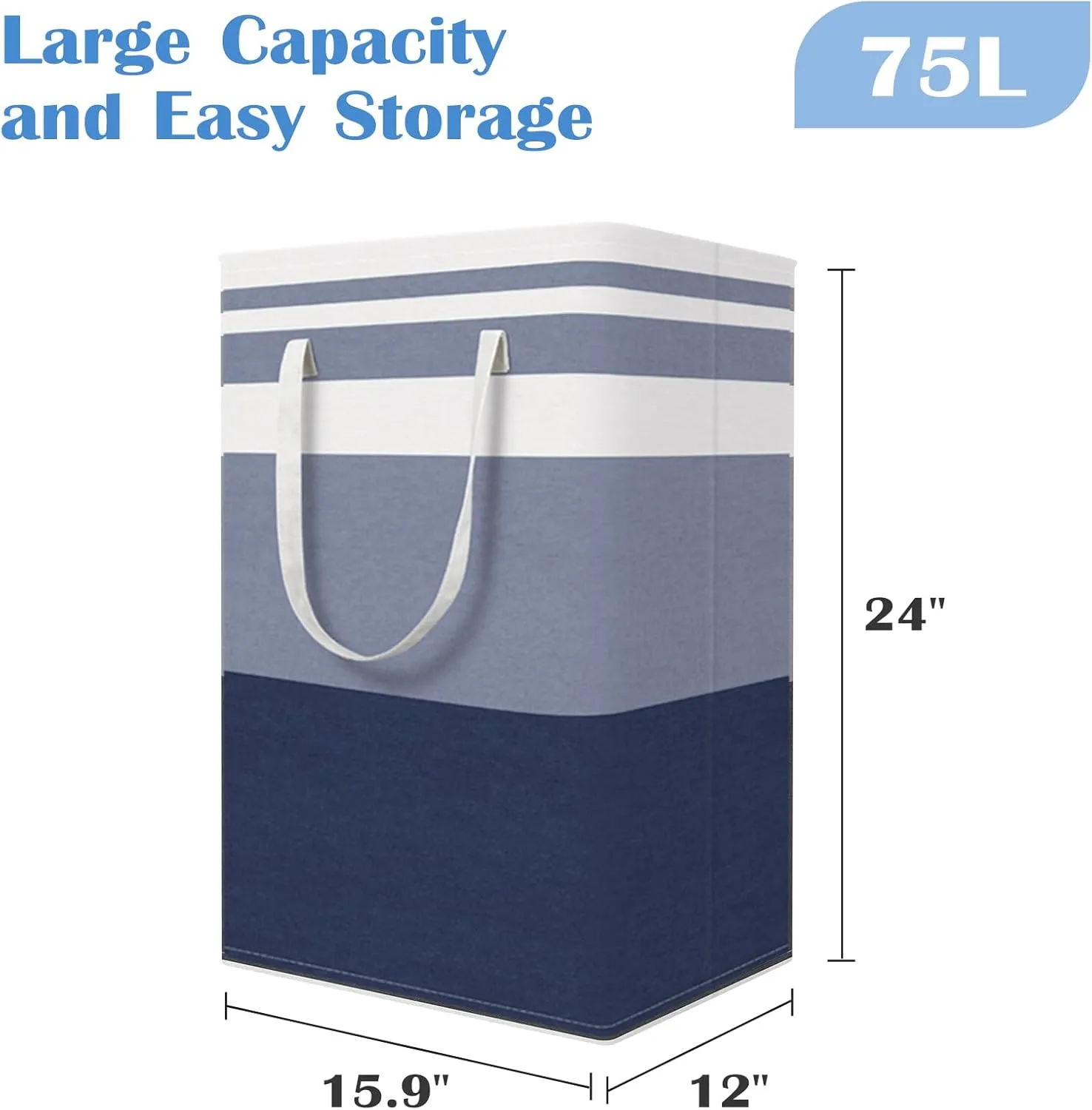 BlissTotes 3-Pack Laundry Basket, FreestandingWaterproof Laundry Hamper, Collapsible Tall Clothes Hamper with Easy Carry Handles for Clothes, Towels in the Family and Dorm,Gradient Blue,75L