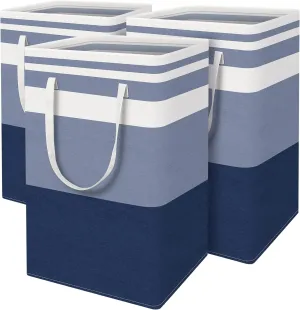 BlissTotes 3-Pack Laundry Basket, FreestandingWaterproof Laundry Hamper, Collapsible Tall Clothes Hamper with Easy Carry Handles for Clothes, Towels in the Family and Dorm,Gradient Blue,75L