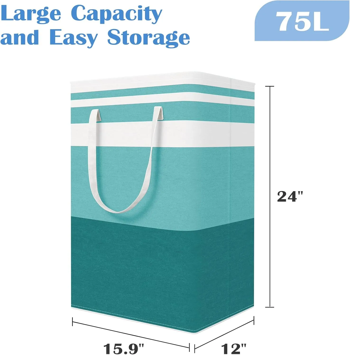 BlissTotes 3-Pack Laundry Basket, FreestandingWaterproof Laundry Hamper, Collapsible Tall Clothes Hamper with Easy Carry Handles for Clothes, Towels in the Family and Dorm,Gradient Green,75L