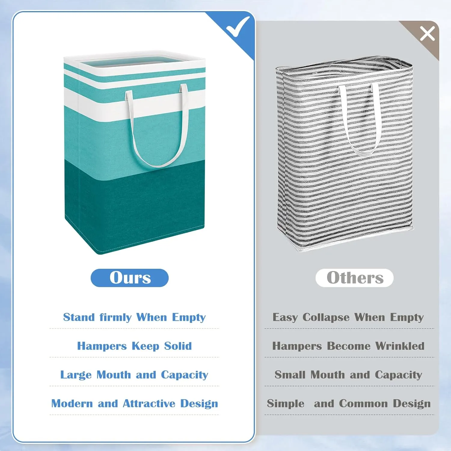 BlissTotes 3-Pack Laundry Basket, FreestandingWaterproof Laundry Hamper, Collapsible Tall Clothes Hamper with Easy Carry Handles for Clothes, Towels in the Family and Dorm,Gradient Green,75L