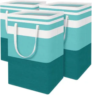 BlissTotes 3-Pack Laundry Basket, FreestandingWaterproof Laundry Hamper, Collapsible Tall Clothes Hamper with Easy Carry Handles for Clothes, Towels in the Family and Dorm,Gradient Green,75L