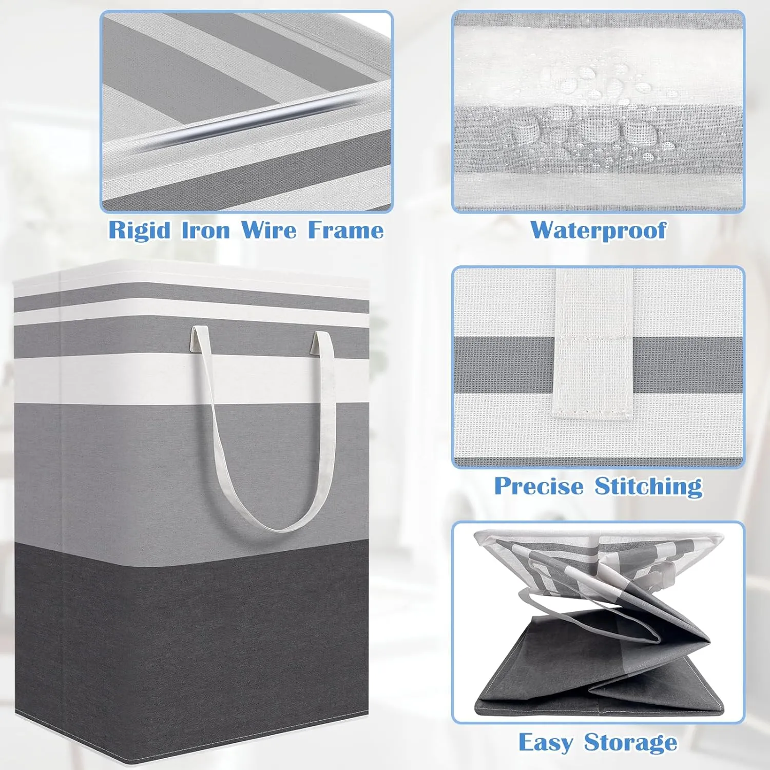 BlissTotes 3-Pack Laundry Basket, FreestandingWaterproof Laundry Hamper, Collapsible Tall Clothes Hamper with Easy Carry Handles for Clothes, Towels in the Family and Dorm,Gradient Grey,75L