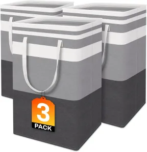 BlissTotes 3-Pack Laundry Basket, FreestandingWaterproof Laundry Hamper, Collapsible Tall Clothes Hamper with Easy Carry Handles for Clothes, Towels in the Family and Dorm,Gradient Grey,75L