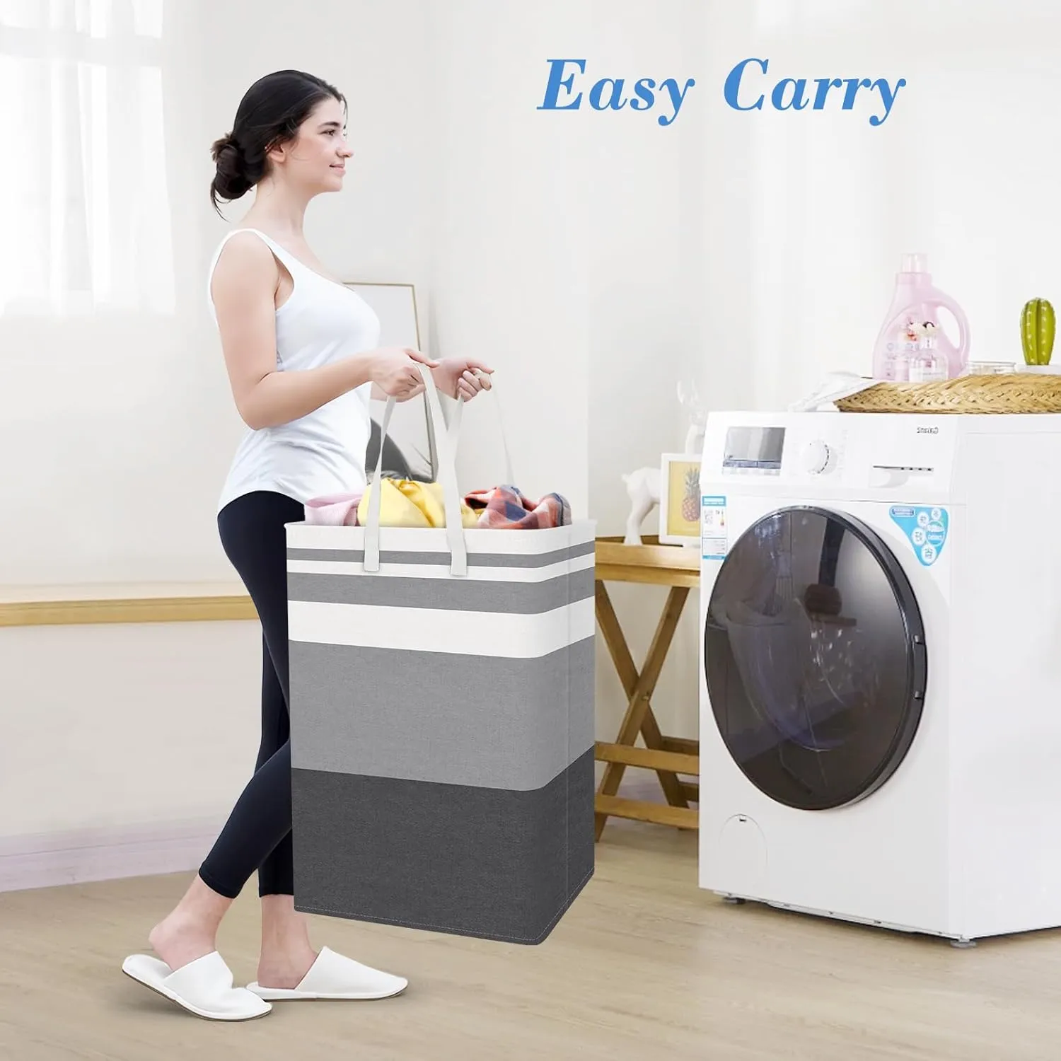 BlissTotes 3-Pack Laundry Basket, FreestandingWaterproof Laundry Hamper, Collapsible Tall Clothes Hamper with Easy Carry Handles for Clothes, Towels in the Family and Dorm,Gradient Grey,75L
