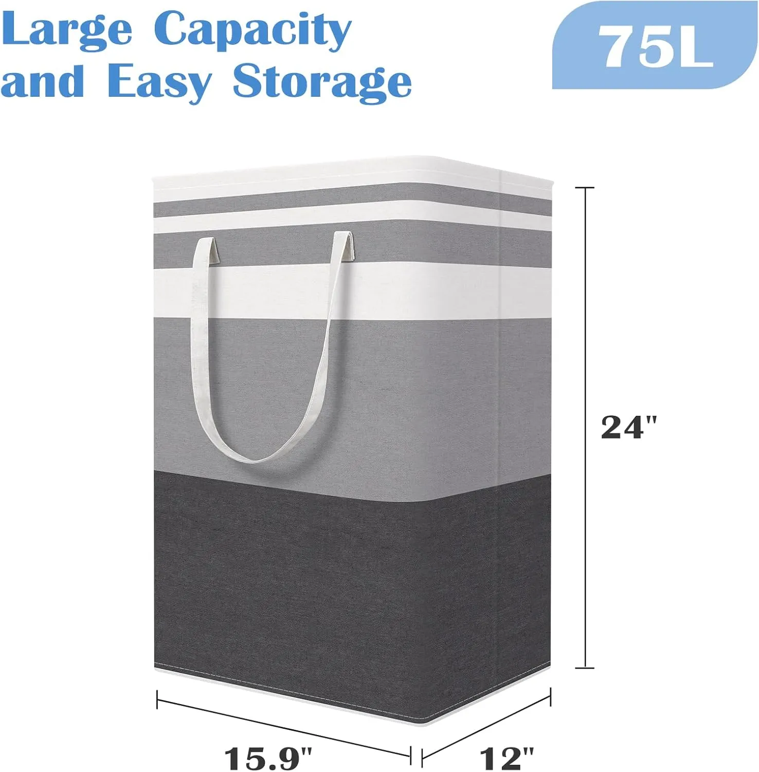 BlissTotes 3-Pack Laundry Basket, FreestandingWaterproof Laundry Hamper, Collapsible Tall Clothes Hamper with Easy Carry Handles for Clothes, Towels in the Family and Dorm,Gradient Grey,75L
