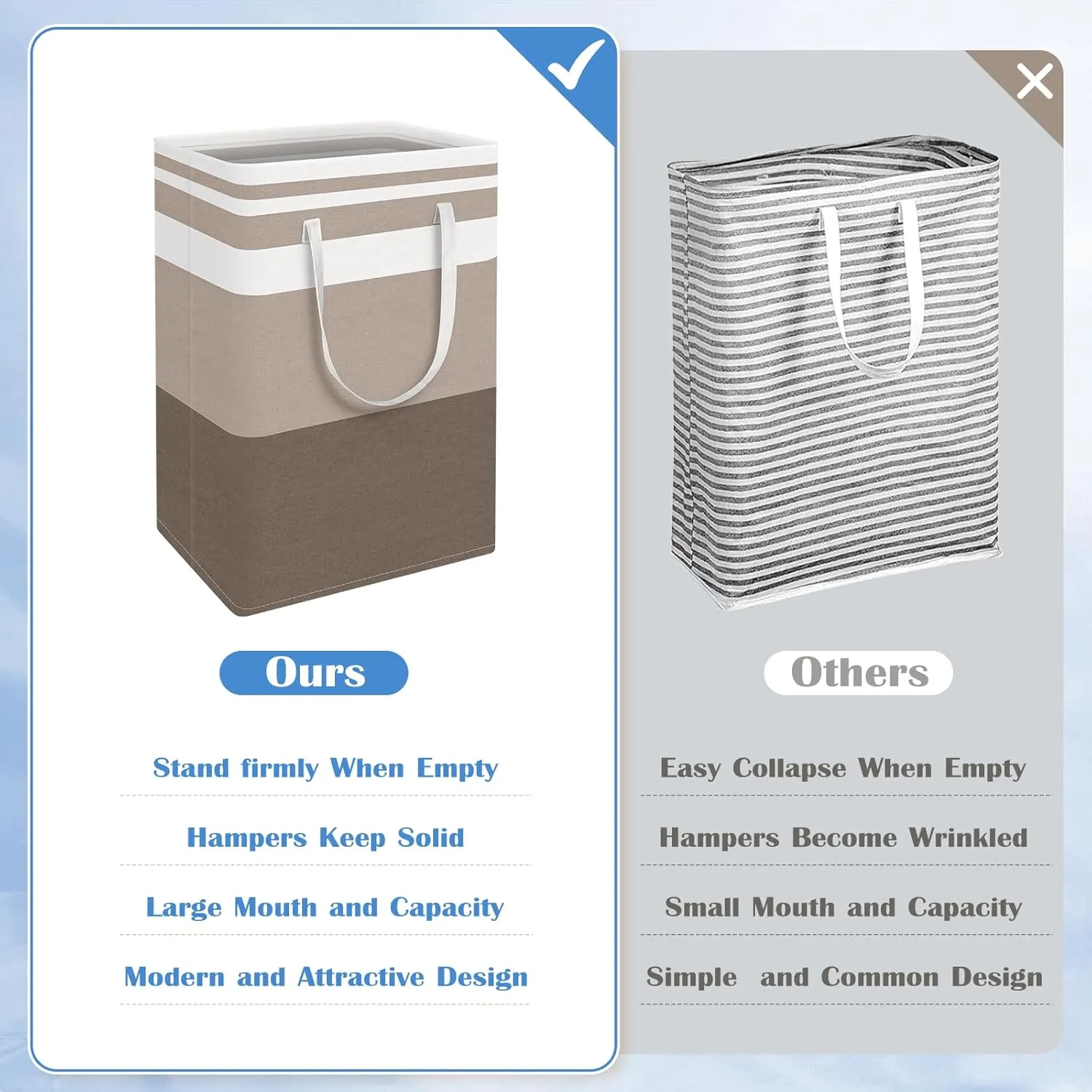 BlissTotes 3-Pack Laundry Basket, FreestandingWaterproof Laundry Hamper, Collapsible Tall Clothes Hamper with Easy Carry Handles for Clothes, Towels in the Family and Dorm,Gradient Khaki,75L