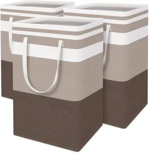 BlissTotes 3-Pack Laundry Basket, FreestandingWaterproof Laundry Hamper, Collapsible Tall Clothes Hamper with Easy Carry Handles for Clothes, Towels in the Family and Dorm,Gradient Khaki,75L