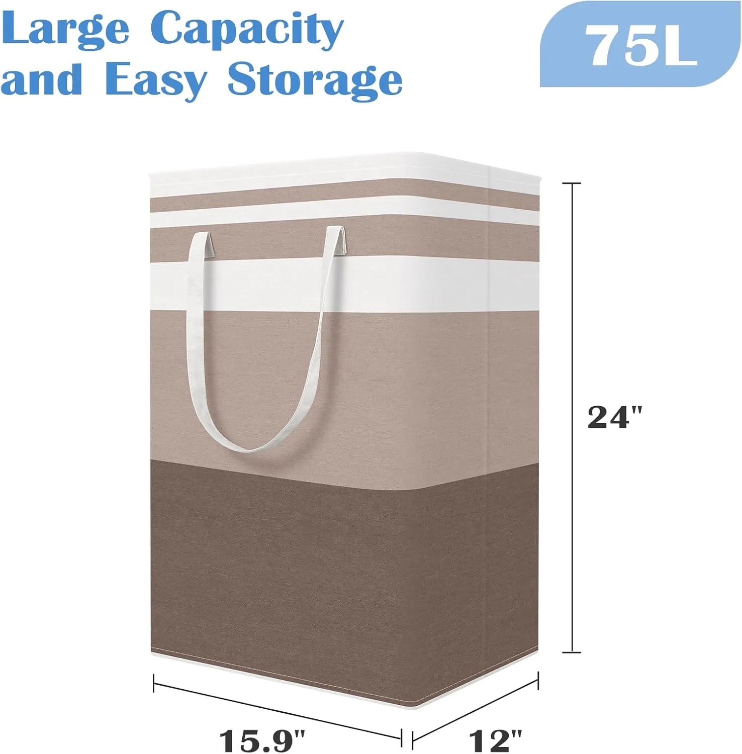 BlissTotes 3-Pack Laundry Basket, FreestandingWaterproof Laundry Hamper, Collapsible Tall Clothes Hamper with Easy Carry Handles for Clothes, Towels in the Family and Dorm,Gradient Khaki,75L