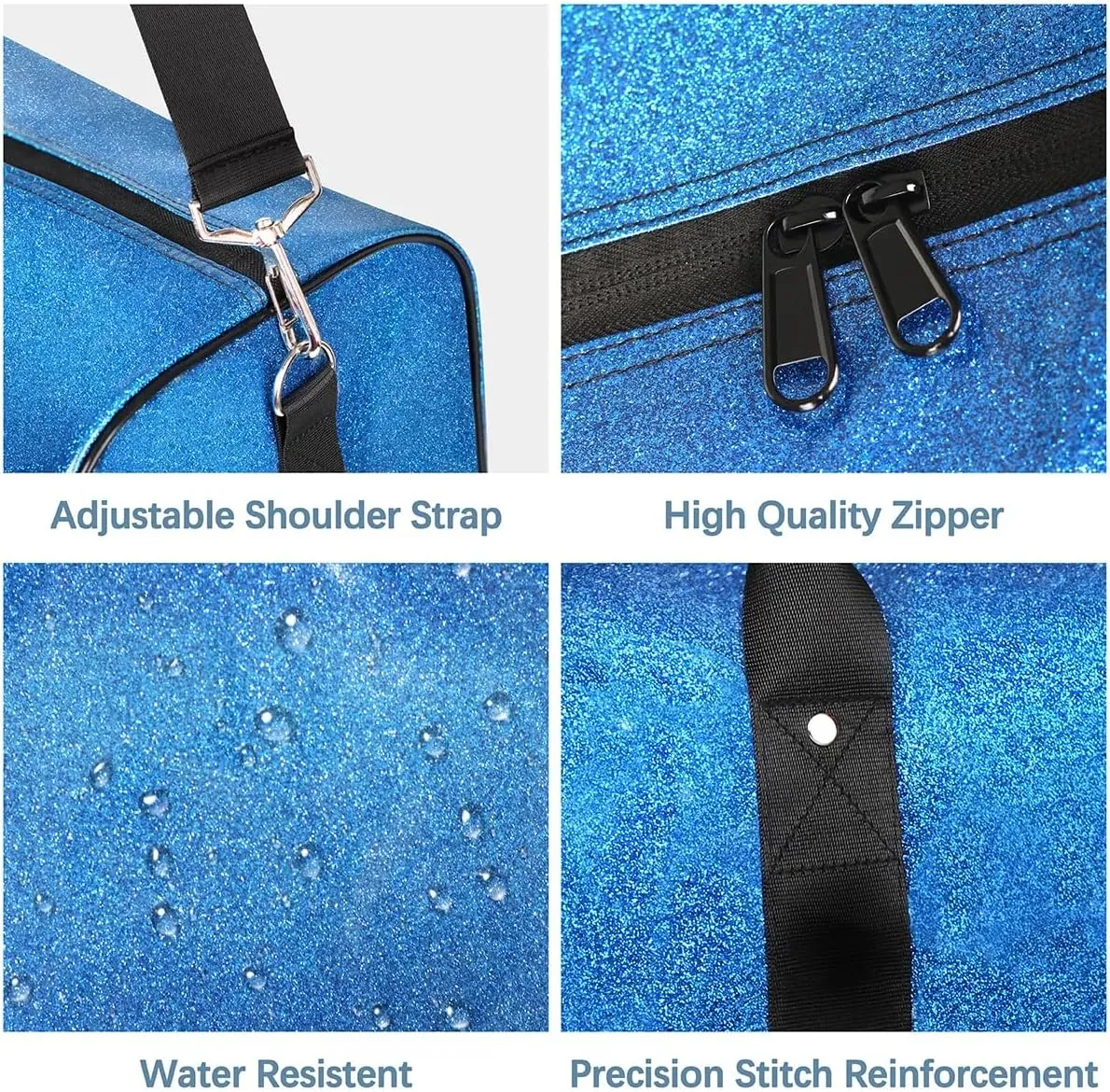 Blue Glitter Travel Duffel Bags for Boy Men,Kid Overnight Weekender Bags,Sequin Sport Gym Bag,Waterproof Carry On Tote Bag,Foldable Sleepover Workout Bag