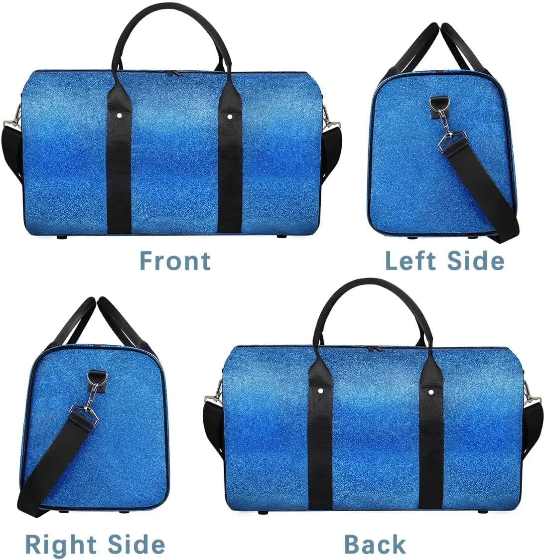 Blue Glitter Travel Duffel Bags for Boy Men,Kid Overnight Weekender Bags,Sequin Sport Gym Bag,Waterproof Carry On Tote Bag,Foldable Sleepover Workout Bag