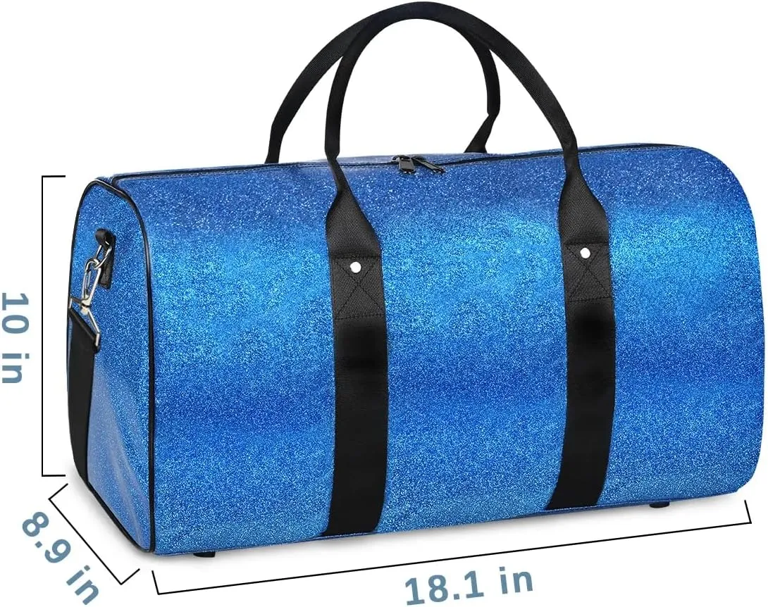 Blue Glitter Travel Duffel Bags for Boy Men,Kid Overnight Weekender Bags,Sequin Sport Gym Bag,Waterproof Carry On Tote Bag,Foldable Sleepover Workout Bag