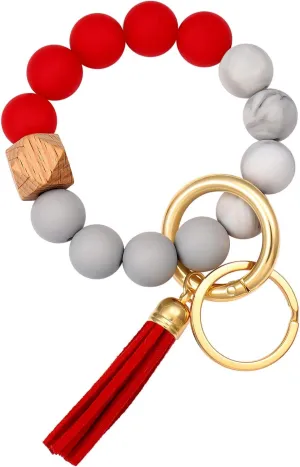 boderier Silicone Bracelet Keychain Wristlet Bangle Keyring Portable House Car Keys Ring Holder W/Tassel