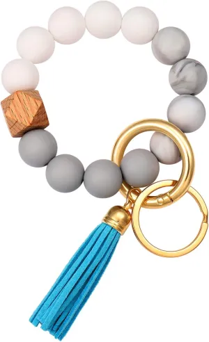 boderier Silicone Bracelet Keychain Wristlet Bangle Keyring Portable House Car Keys Ring Holder W/Tassel
