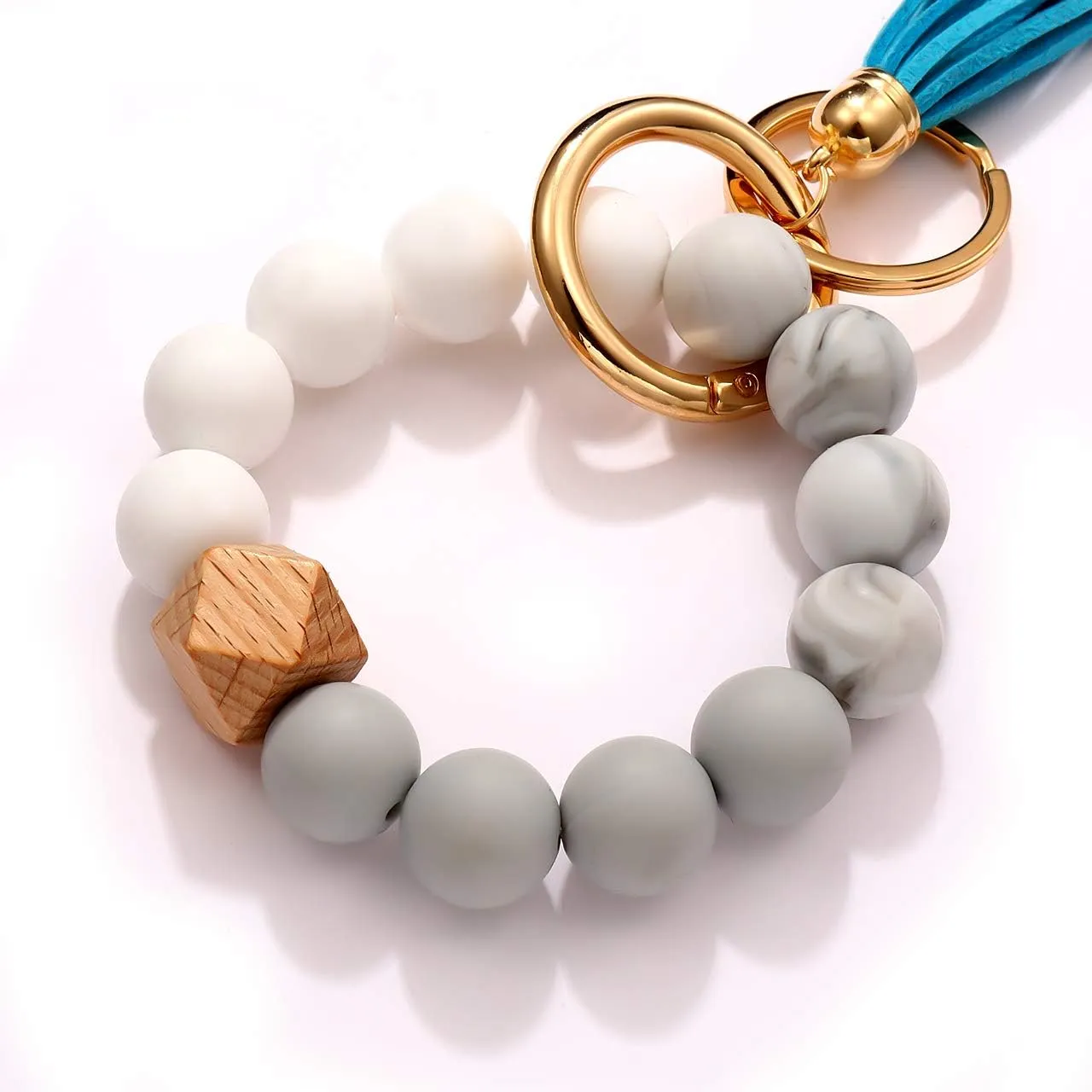 boderier Silicone Bracelet Keychain Wristlet Bangle Keyring Portable House Car Keys Ring Holder W/Tassel