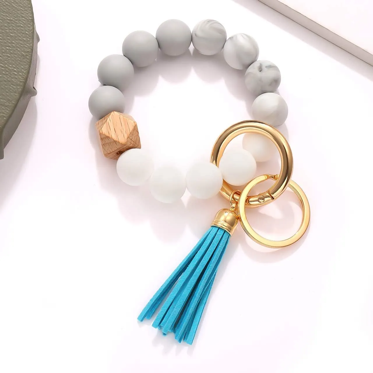 boderier Silicone Bracelet Keychain Wristlet Bangle Keyring Portable House Car Keys Ring Holder W/Tassel