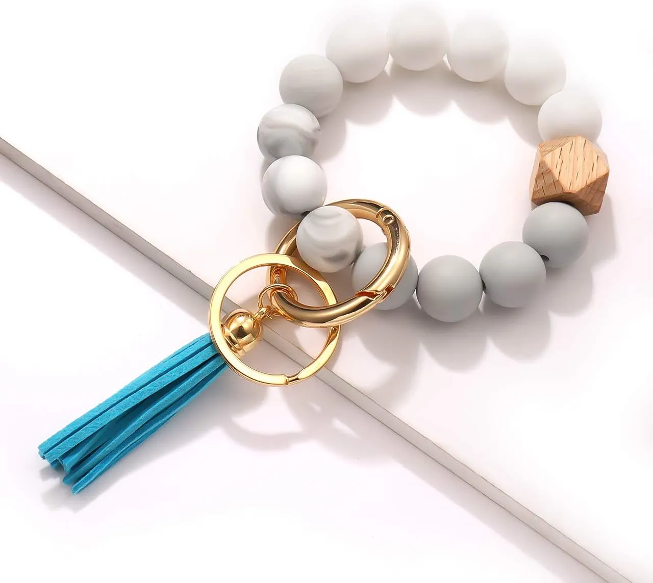 boderier Silicone Bracelet Keychain Wristlet Bangle Keyring Portable House Car Keys Ring Holder W/Tassel