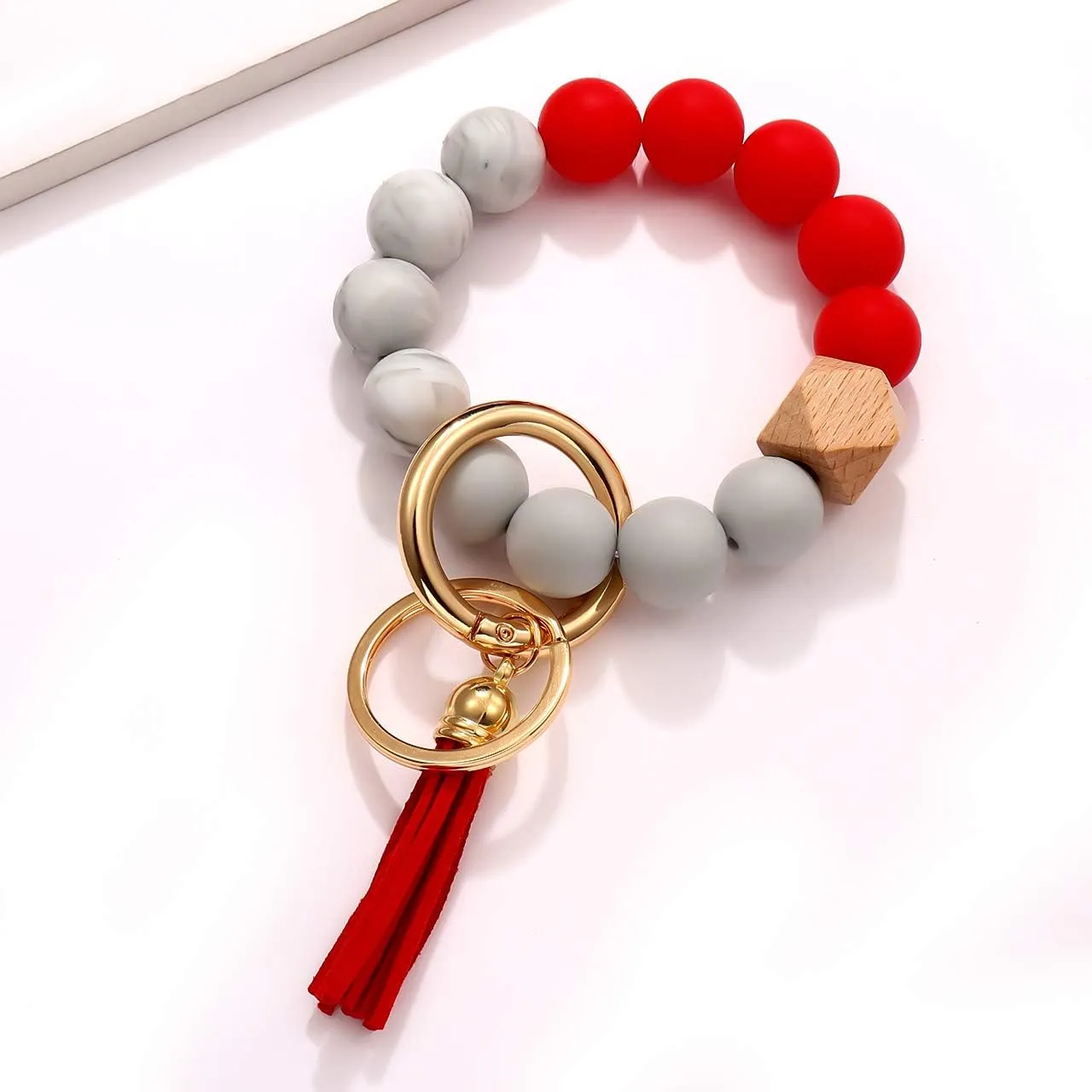 boderier Silicone Bracelet Keychain Wristlet Bangle Keyring Portable House Car Keys Ring Holder W/Tassel