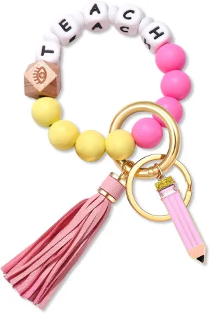 boderier Silicone Bracelet Keychain Wristlet Bangle Keyring Portable House Car Keys Ring Holder W/Tassel