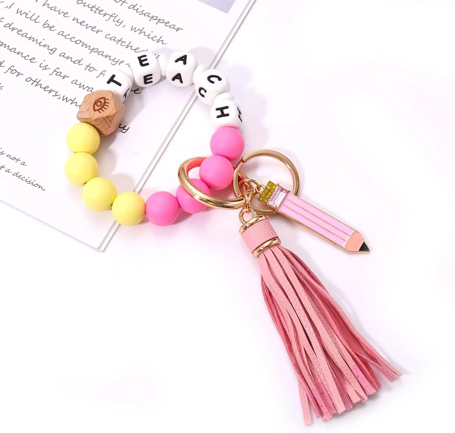 boderier Silicone Bracelet Keychain Wristlet Bangle Keyring Portable House Car Keys Ring Holder W/Tassel