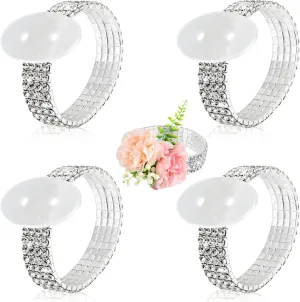 Bonuci 4 Pieces Corsage Wristlet Bands Rhinestone Bracelet Wristlets Stretch DIY Wedding Wristband Corsage Accessories Bracelets for Wedding Party Prom Bride Shower Party Anniversary