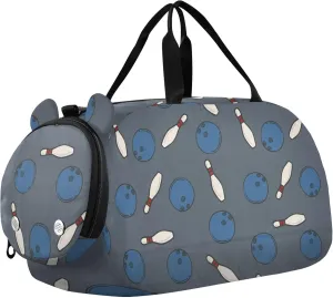 Bowling Pattern Funny Sports Duffle Bag for Girls Boys, Gym Bag with Shoe Compartment, Kids Travel Overnight Weekender Shoulder Bag