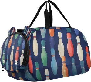Bowling Pin Pattern Duffle Bag for Kids Girls Boys, Sports Gym Bag with Shoe Compartments, Kids Travel Overnight Weekender Shoulder Bag