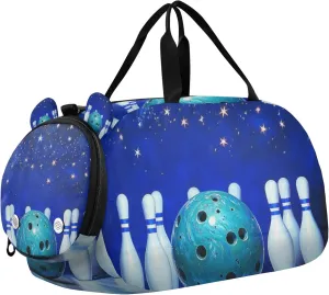 Bowling Sports Galaxy Sports Duffle Bag for Kids Girls Boys, Gym Bag with Shoe Compartment, Kids Travel Overnight Weekender Shoulder Bag