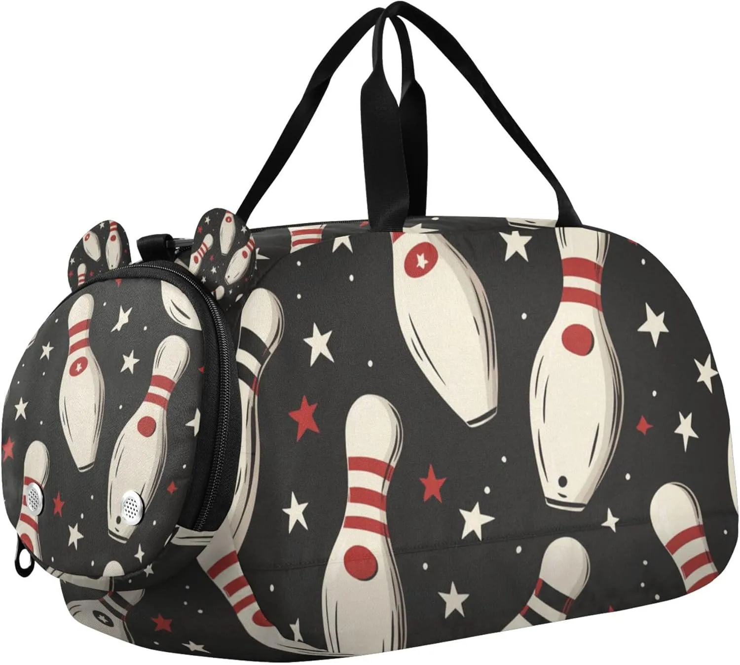 Bowling Sports Stars Black Duffle Bag for Toddler Boys Girls, Gym Sports Bag with Shoe Compartments, Kids Travel Overnight Weekender Shoulder Bag