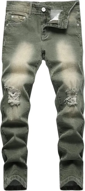 Boy's Skinny Fit Ripped Distressed Stretch Fashion Denim Jeans Pants